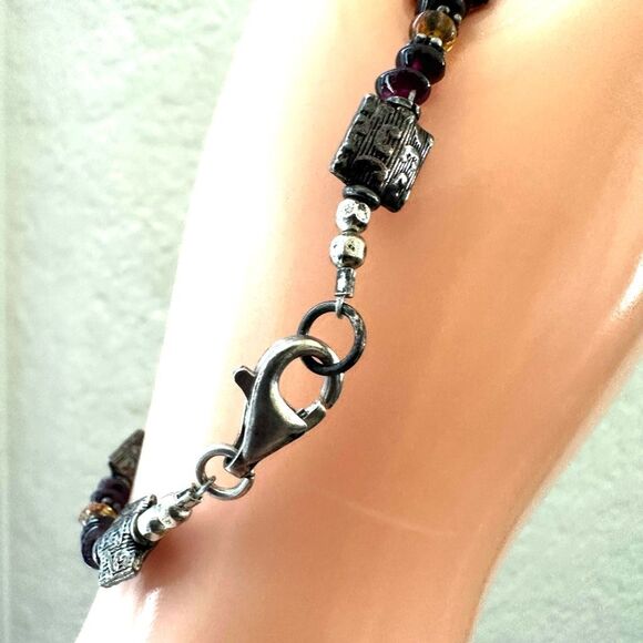 Sterling Silver Garnet & Amber Beaded Bracelet - Picture 6 of 11